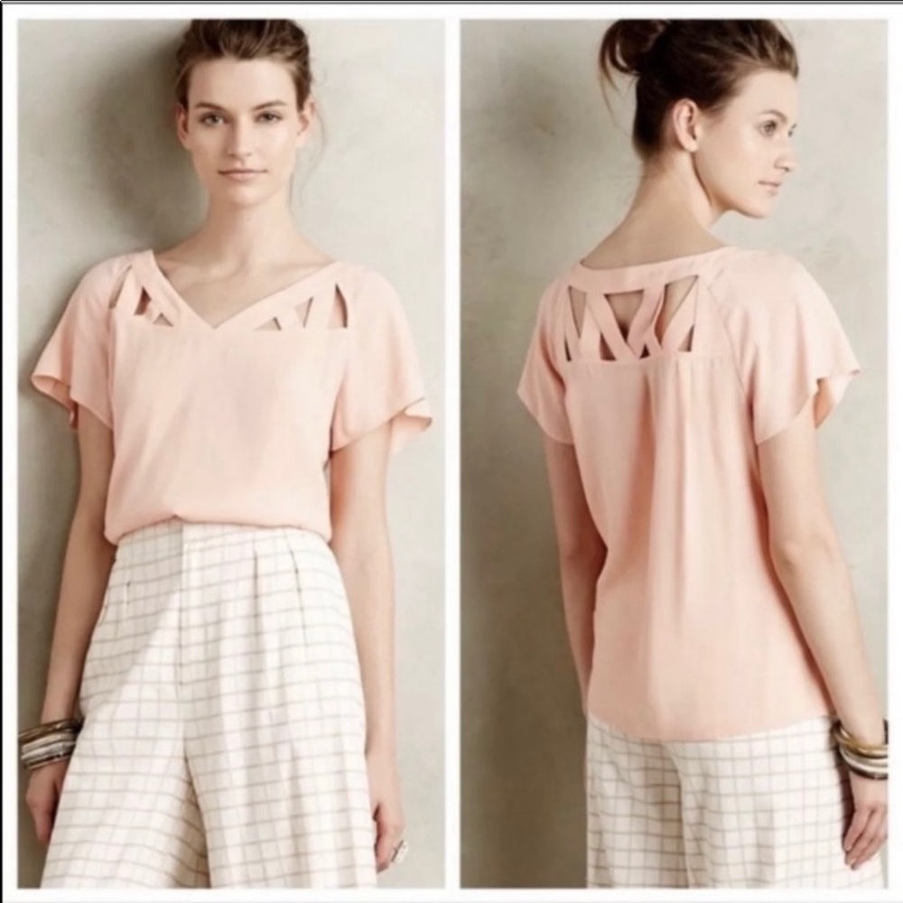 Anthropologie Maeve Tri Cut Out Peach Blouse NWT 0